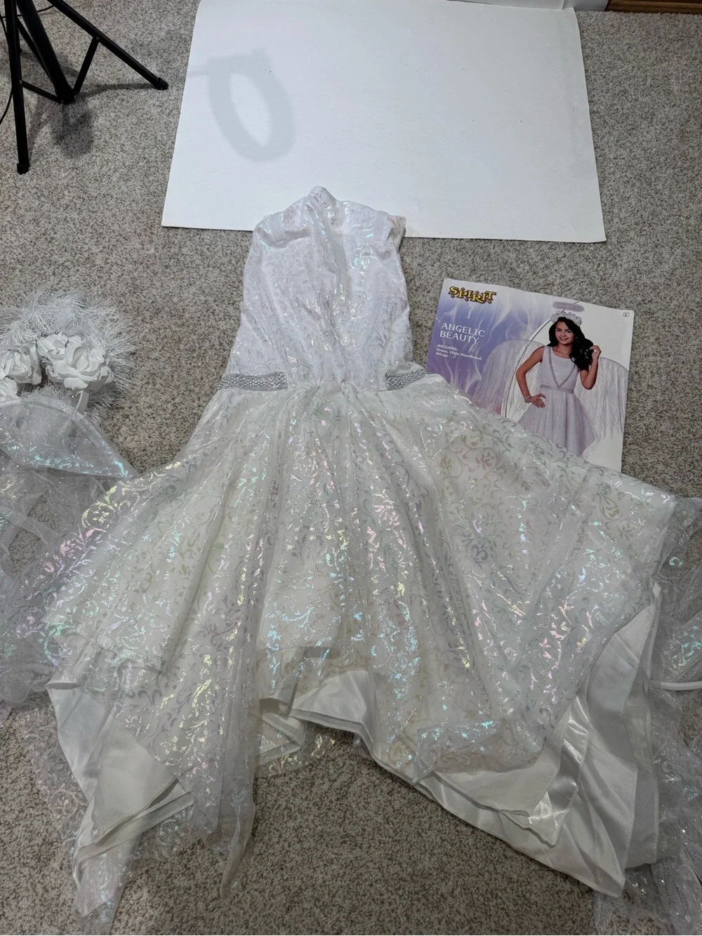 Spirit Halloween Angelic Beauty White Angel Costume Dress Wings Halo Child Large